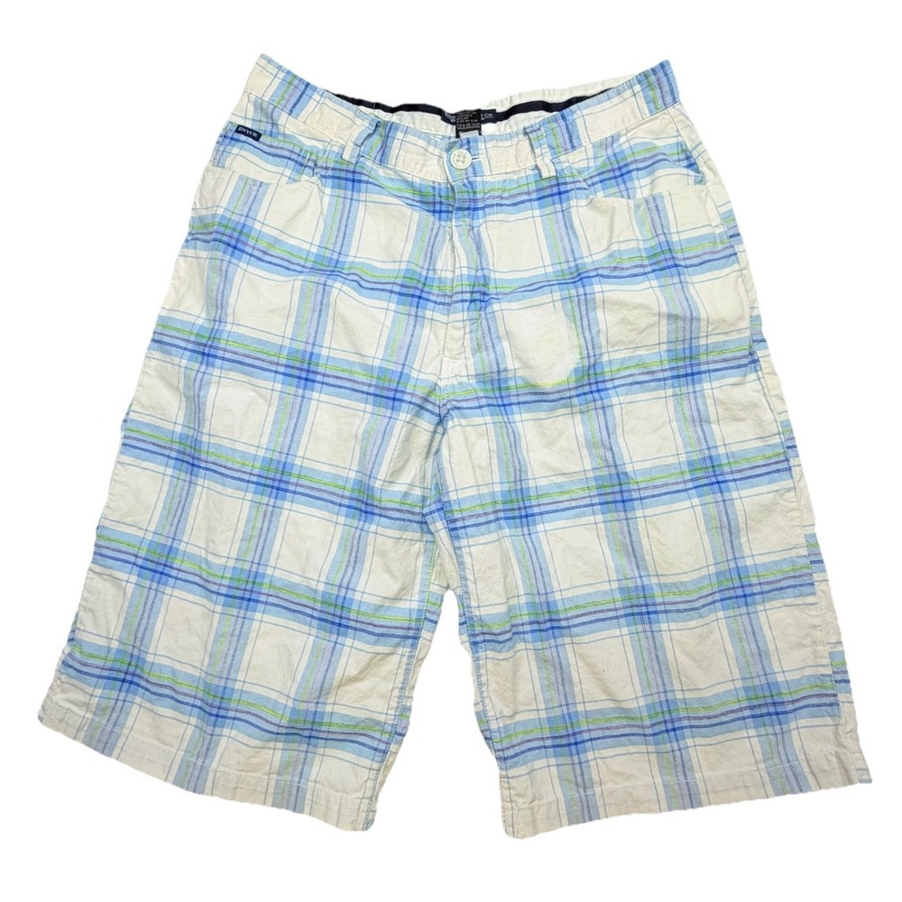 Enyce Plaid Cargo Shorts Men's 36 Blue White Cotton Long Shorts Y2K